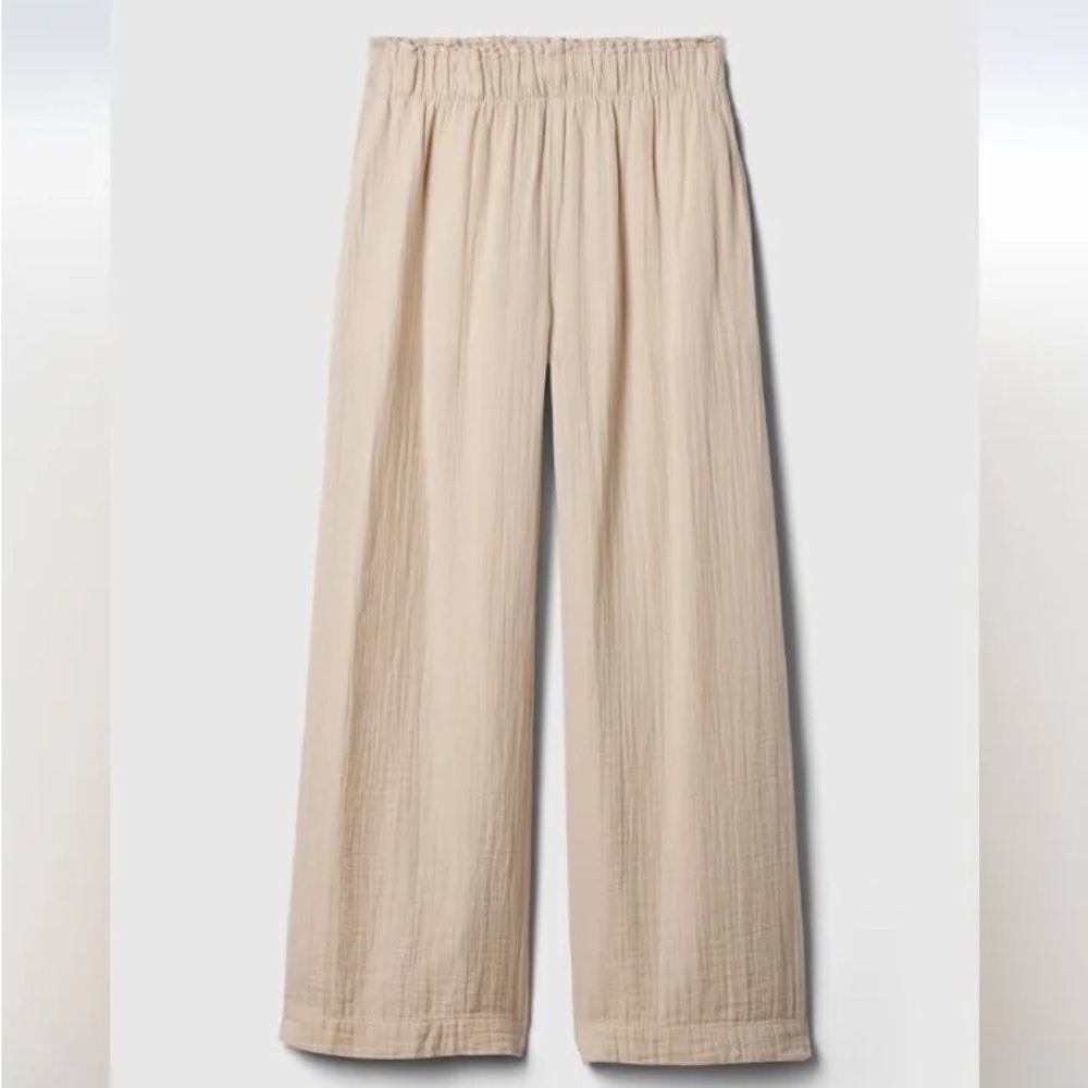 100% Cotton NWT Gap Beige Crinkle Gauze Wide-Leg Pants | Color: Tan